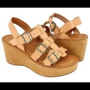 Kork Ease Magdelena Platform Leather Buckle Wedge Sandals Sz 8 Earthy Neutral